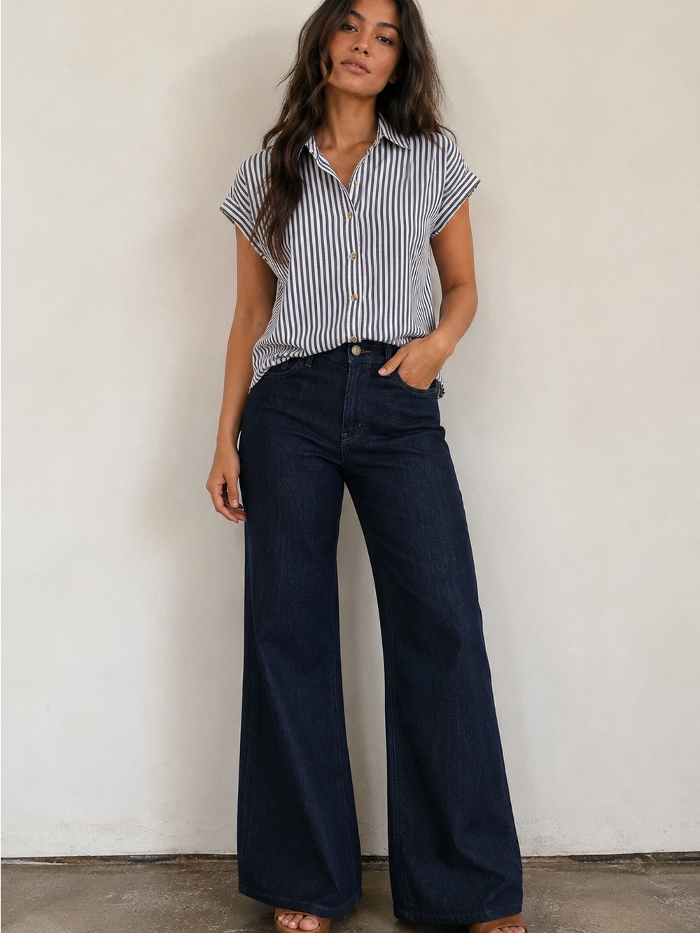 Lola River Striped Button Front Lyocell Blend Shirt Small